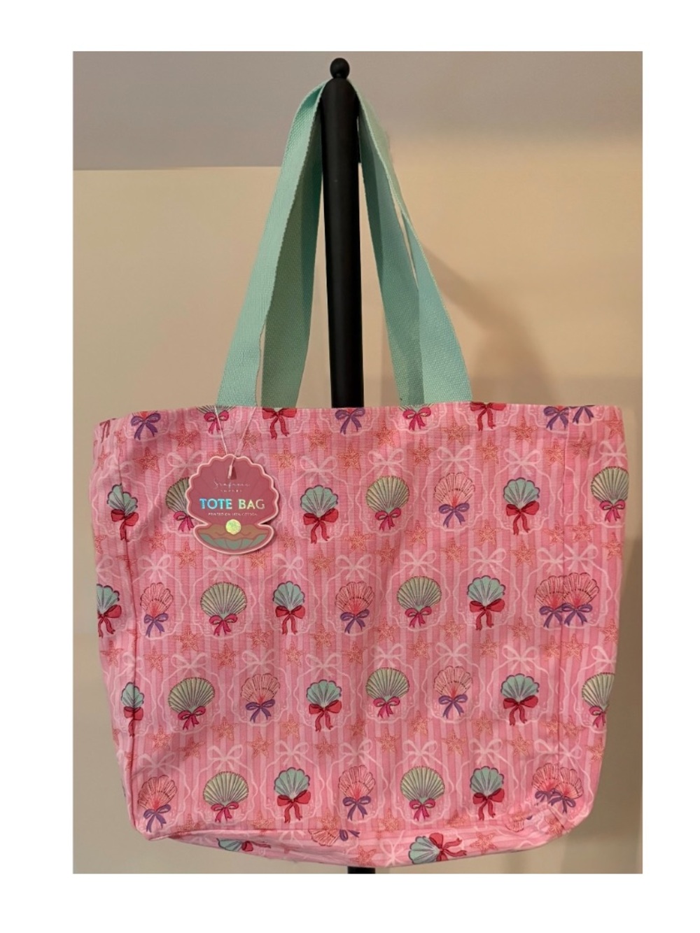 Pink nwt Shell Print Tote Bag with Mint Handles seashells beach